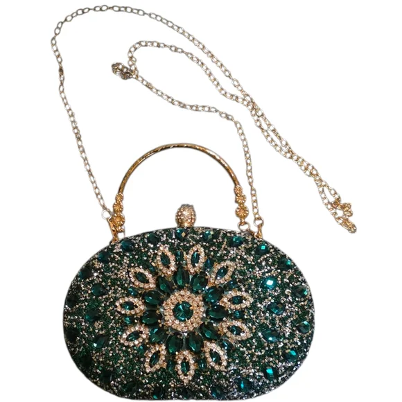 NEW Elegant Green and Gold Clutch Crossbody Bag - Picture 3 of 5